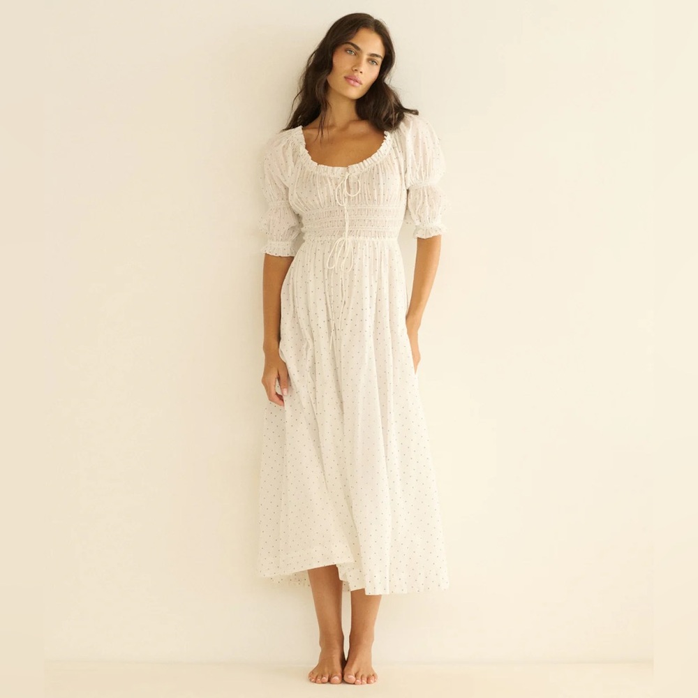 Doen ischia white dot Maxi Dress xs euc